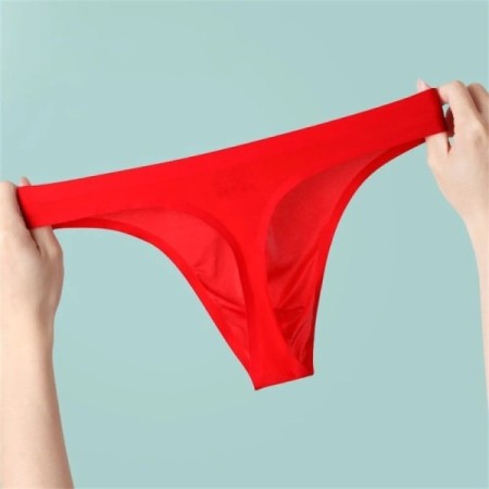 Sexy Mens Seamless Thong Ice Ultra Thin Sports Fitness Bulge Pouch G-s