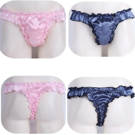 Men's Ruffled Panties Shiny Satin Sissy Lingerie Underwear Exotic G-st Men's Ruffled Panties Shiny Satin Sissy Lingerie Underwear Exotic G-st