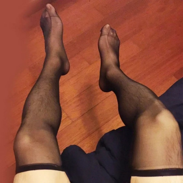 medias de hombre Men Sexy Stockings Rib Top Cuff Transparent Silk Stocking Men's Thigh High White Black Stockings Dropshipping