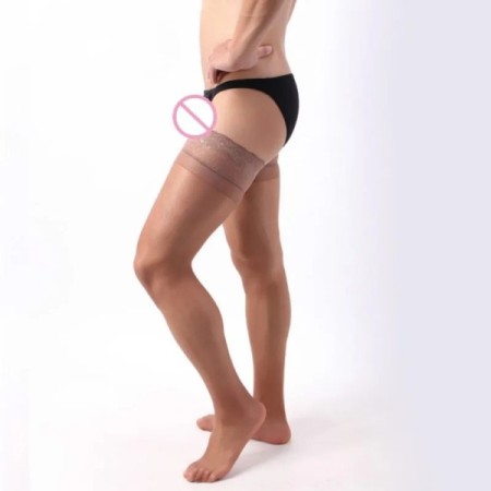 Silicone Hold Up Non-slip Stockings Men's Nylon Silk Stocking Gay Lace