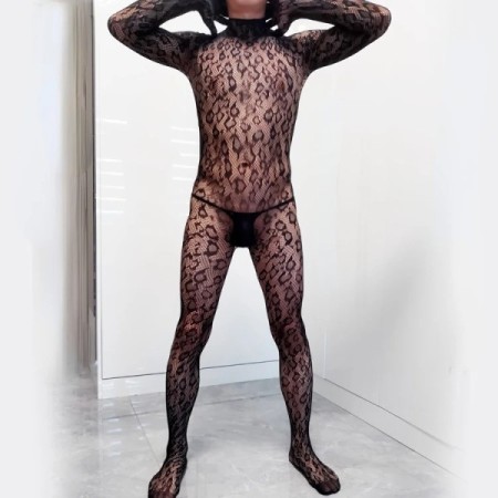 Men's Bodystockings Leopard Bodysuits Male Long Sleeved Gloves One-pie Men's Bodystockings Leopard Bodysuits Male Long Sleeved Gloves One-pie