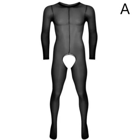Mens Sissy See-through Crotchless Full Body Pantyhose Stockings Bodyst