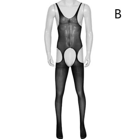 Mens Sissy See-through Crotchless Full Body Pantyhose Stockings Bodyst