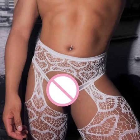 White Pantyhose for Men Fishnet Thigh High Stockings Plus Size Tights 