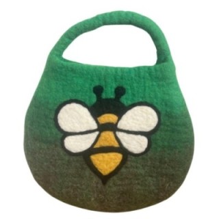 Water Felted Bee Bag - One Handle with Magnet - Garden Greens