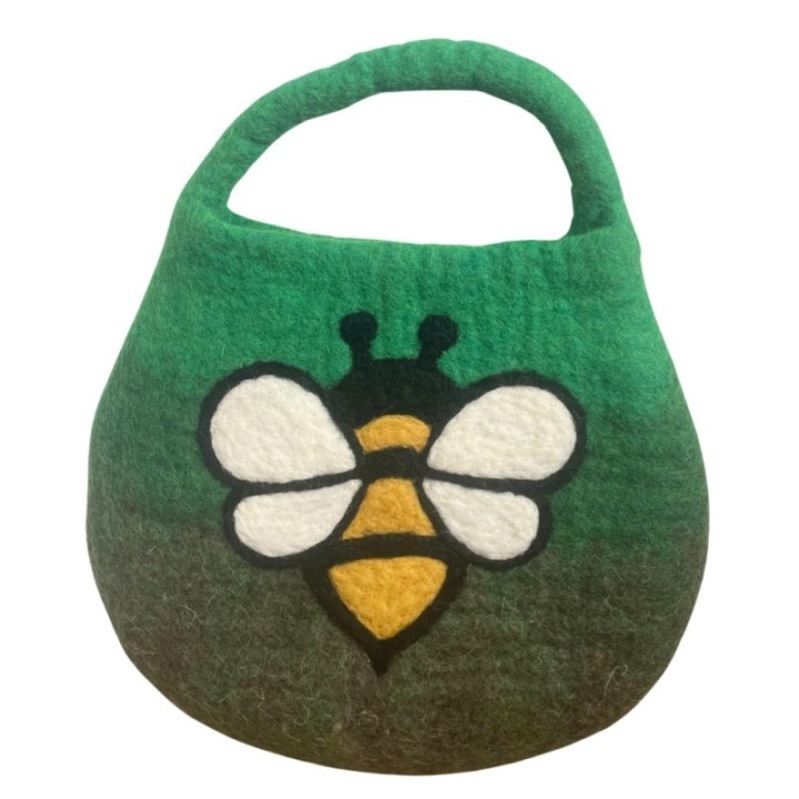Water Felted Bee Bag - One Handle with Magnet - Garden Greens