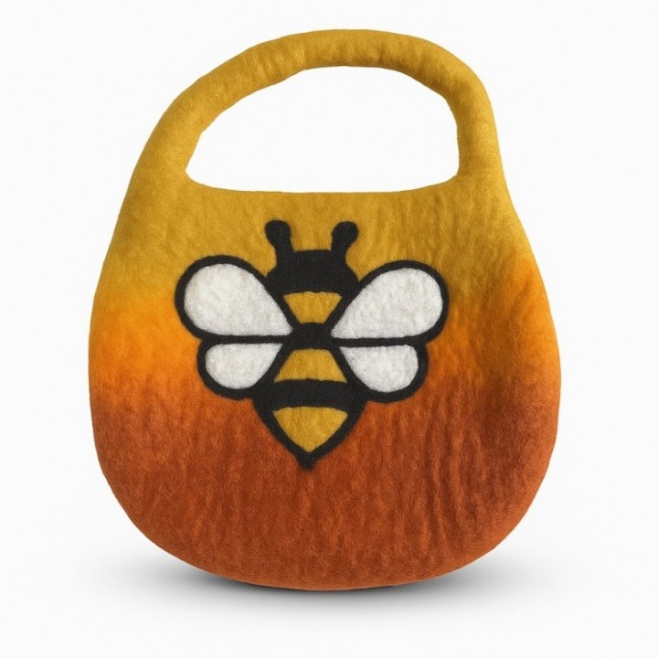 Water Felted Bee Bag - One Handle with Magnet  - Sunrise Orange
