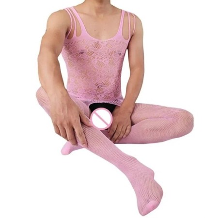 NEW Men Lingerie Open Crotch Jumpsuit High Elastic Pantyhose Suspender