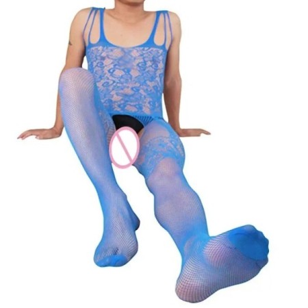 NEW Men Lingerie Open Crotch Jumpsuit High Elastic Pantyhose Suspender