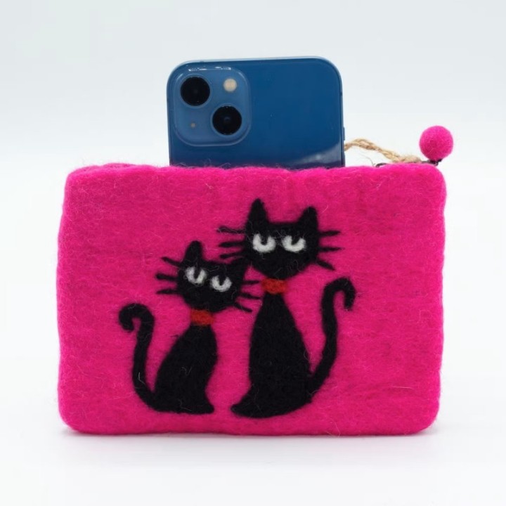 Natural Felt Zipper Pouch (asst) - Two Cats