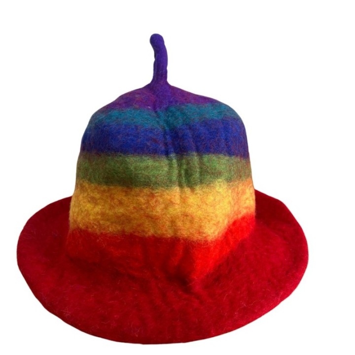 Felted Sauna Bowl Hat - Rainbow