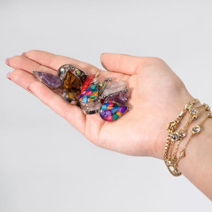 Steel Cased Pendant Teardrops - 12 Assorted Gemstone Chips & Shells