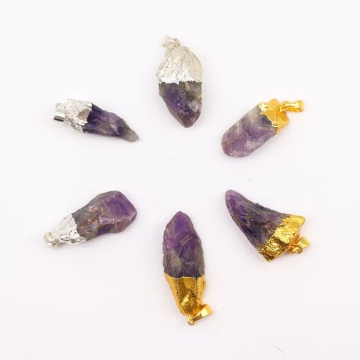 Gemstone Amethyst Gold & Silver Plated Pendants (6 assorted)
