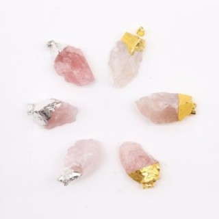 Gemstone Rose Quartz Gold & Silver Plated Pendants (6 assorted)