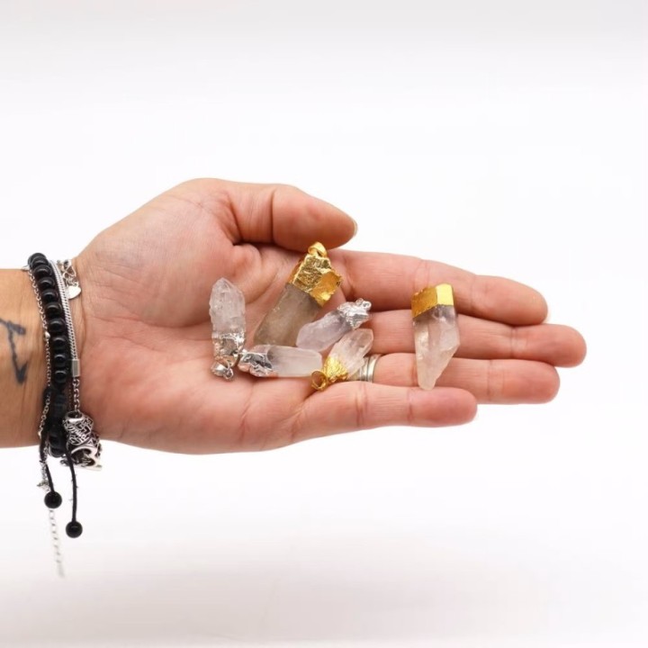 Gemstone Clear Quartz Gold & Silver Plated Pendants (6 assorted)