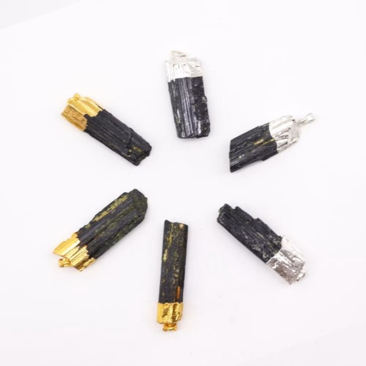 Gemstone Indian Tourmaline & Silver Plated Pendants (6 assorted)