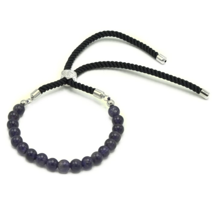 925 Silver Plated Gemstone Black String Bracelet - Amethyst