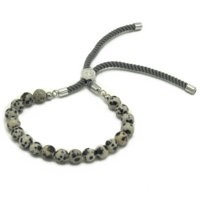 925 Silver Plated Gemstone Charcoal String Bracelet - Dalmatian Jasper