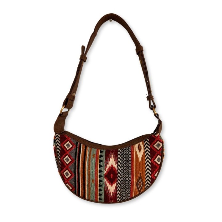 Jacquard Hobo Bag - Rich Browns (brown strap)