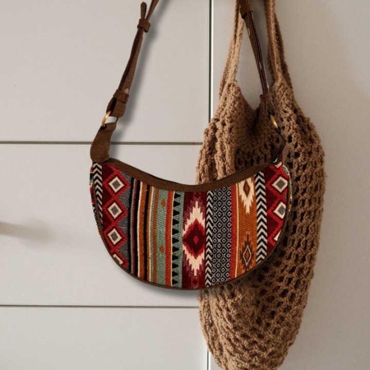 Jacquard Hobo Bag - Rich Browns (brown strap)