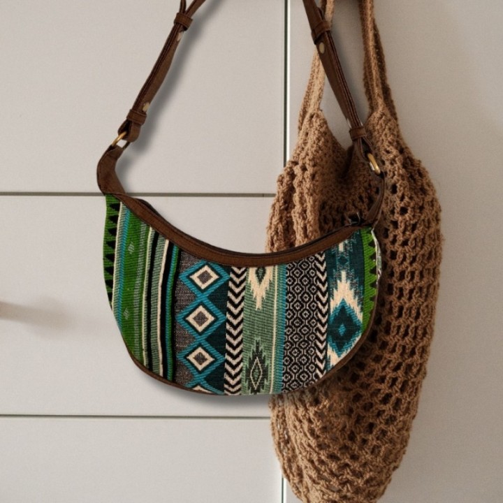 Jacquard Hobo Bag - Bold Greens (brown strap)