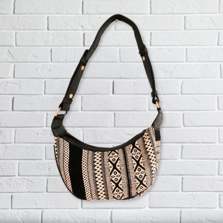 Jacquard Hobo Bag - Grey Metro (black strap)