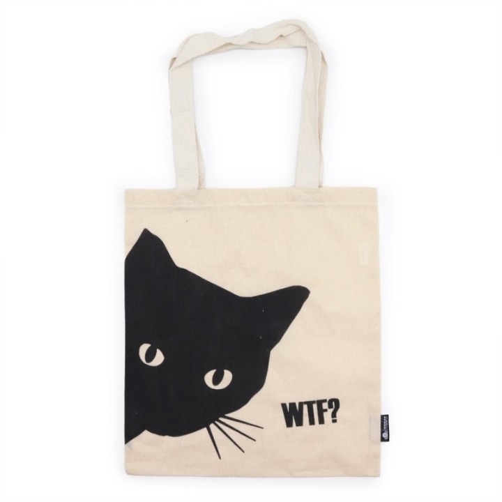 Iconic Basic Tote Bag - Black Cat - Natural 4oz