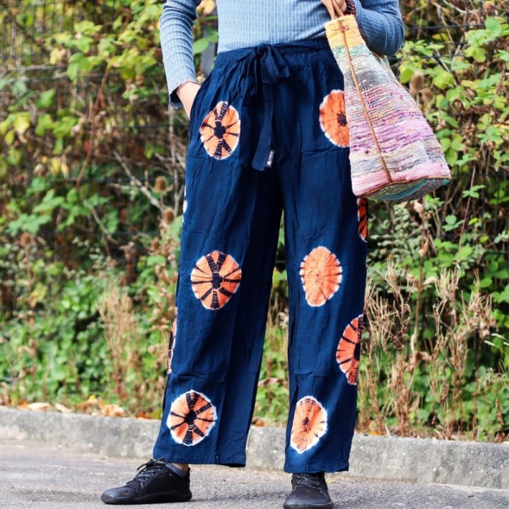 Japanese Style Lounge Pants - Blue & Orange - M