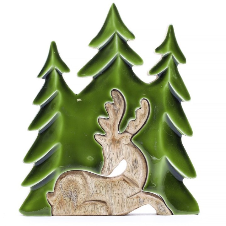 Lost in the Forrest -  Stag in the Forrest 3D Wooden Decoration - 23x20cm