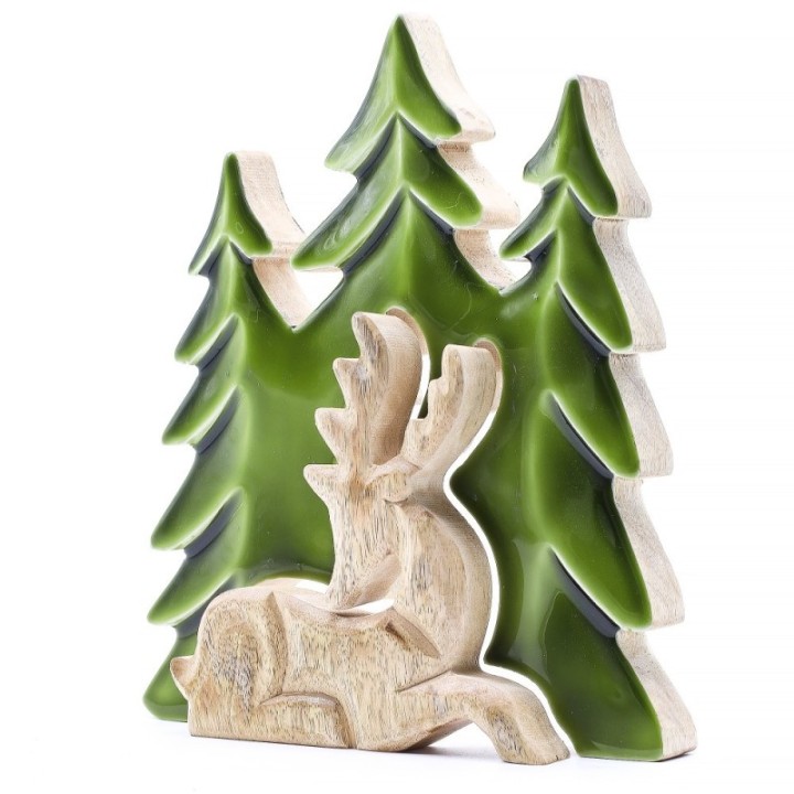 Lost in the Forrest -  Stag in the Forrest 3D Wooden Decoration - 23x20cm