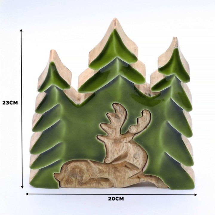Lost in the Forrest -  Stag in the Forrest 3D Wooden Decoration - 23x20cm