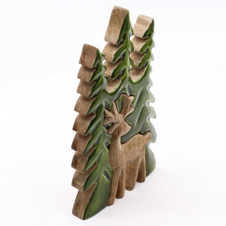 Lost in the Forrest -  Stag in the Forrest 3D Wooden Decoration - 23x20cm