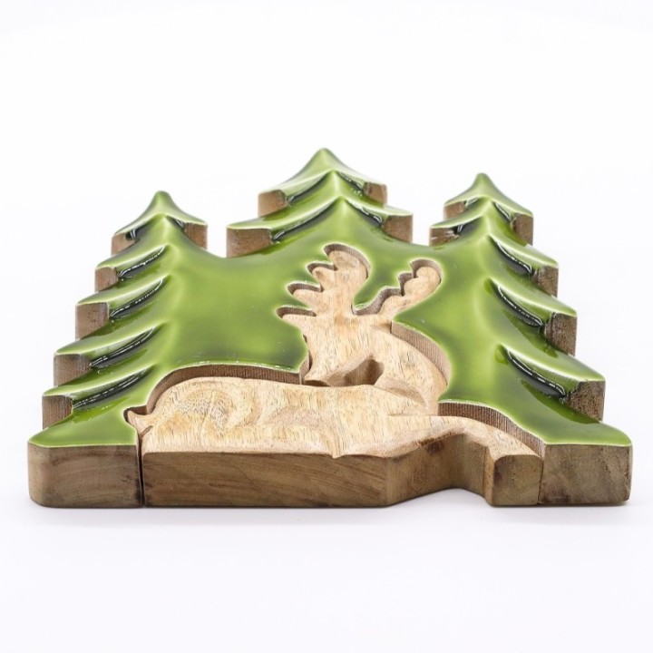 Lost in the Forrest -  Stag in the Forrest 3D Wooden Decoration - 23x20cm
