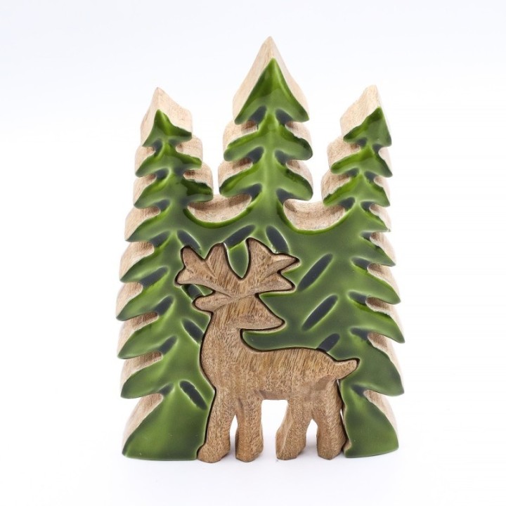 Lost in the Forrest -  Stag in the Forrest 3D Wooden Decoration - 25x15cm
