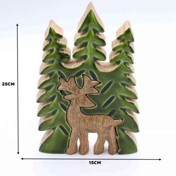 Lost in the Forrest -  Stag in the Forrest 3D Wooden Decoration - 25x15cm