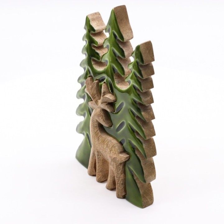 Lost in the Forrest -  Stag in the Forrest 3D Wooden Decoration - 25x15cm