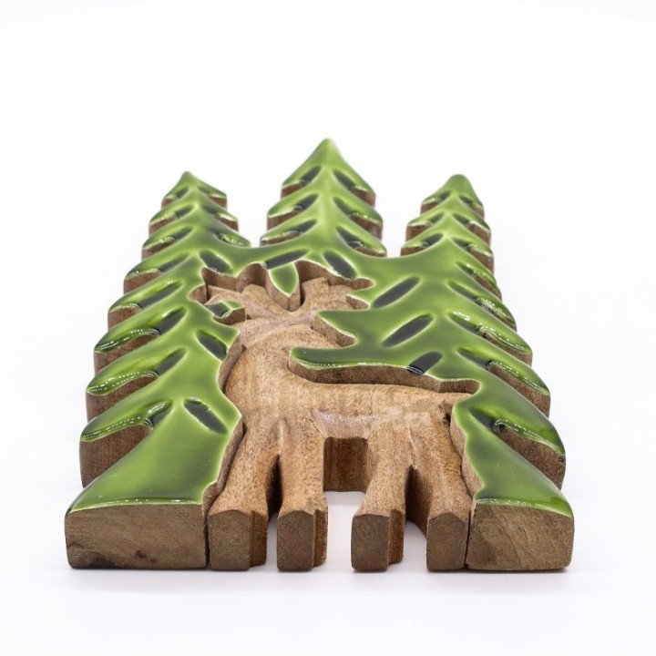 Lost in the Forrest -  Stag in the Forrest 3D Wooden Decoration - 25x15cm