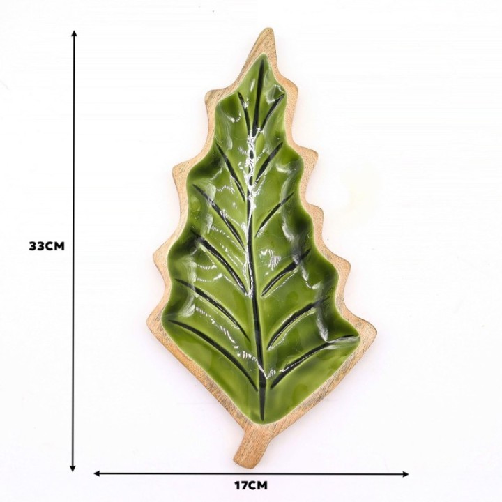 Lost in the Forrest -  Enamel Leaf Wooden Bowl - 33x17cm