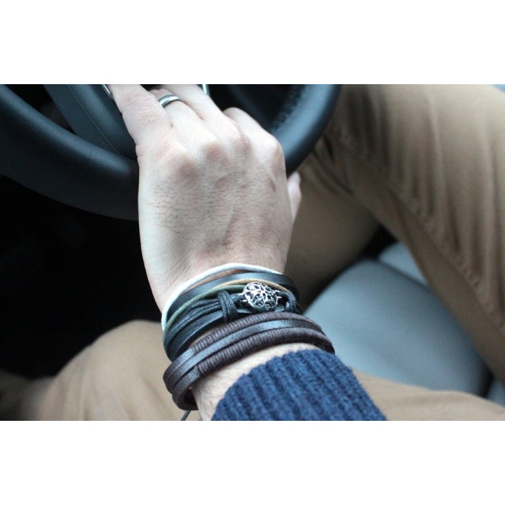 Mens Bracelet Sets - Green & Natural (asst)