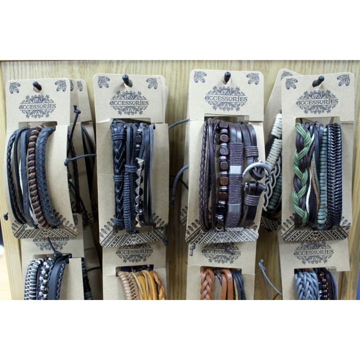 Mens Bracelet Sets - Green & Natural (asst)
