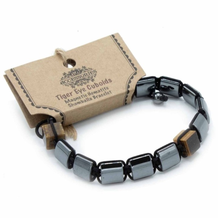 Magnetic Hematite Shamballa Bracelet -  Tiger Eye Cuboids