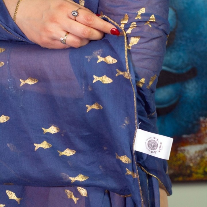 Nomad Sari On the Med Collection - Pareo - Sea Blue & Gold Fish Design