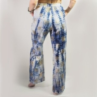 (ML) Nomad Sari On the Med Collection - Lounge Pants - Gold & Blue Greek Motiff - Handpainted