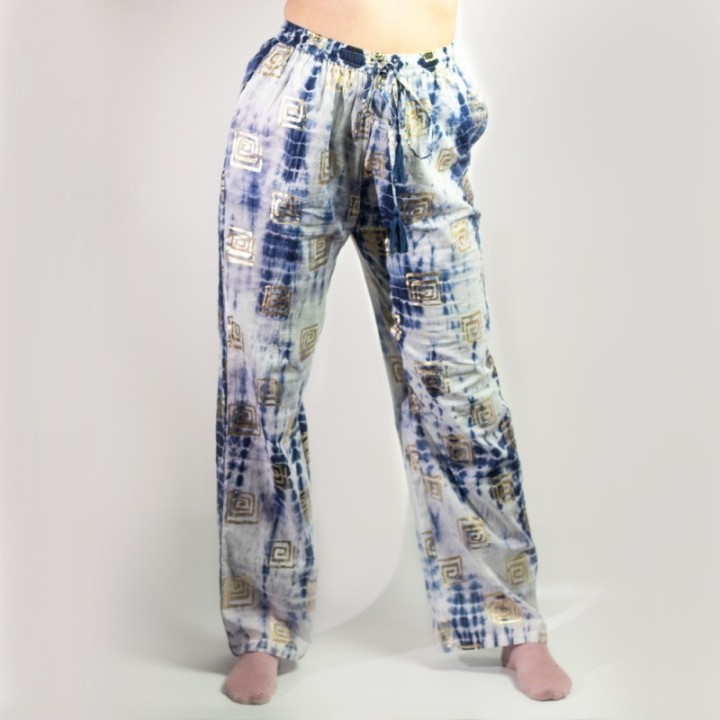 (ML) Nomad Sari On the Med Collection - Lounge Pants - Gold & Blue Greek Motiff - Handpainted