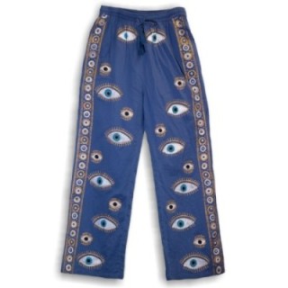 (ML) Nomad Sari On the Med Collection - Lounge Pants - Rich Blue & Gold Hand Painted Evil Eye Design