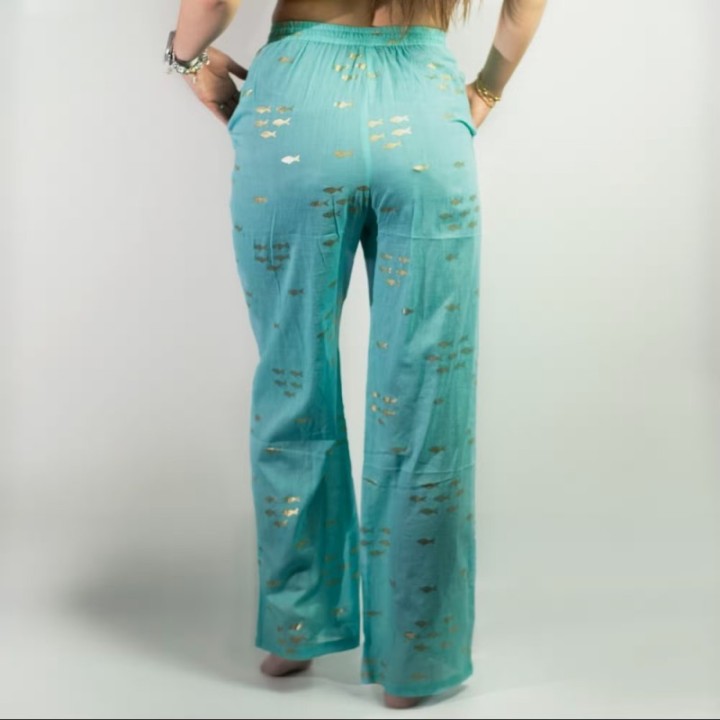 (ML) Nomad Sari On the Med Collection - Lounge Pants - Turquoise & Gold Fish Design