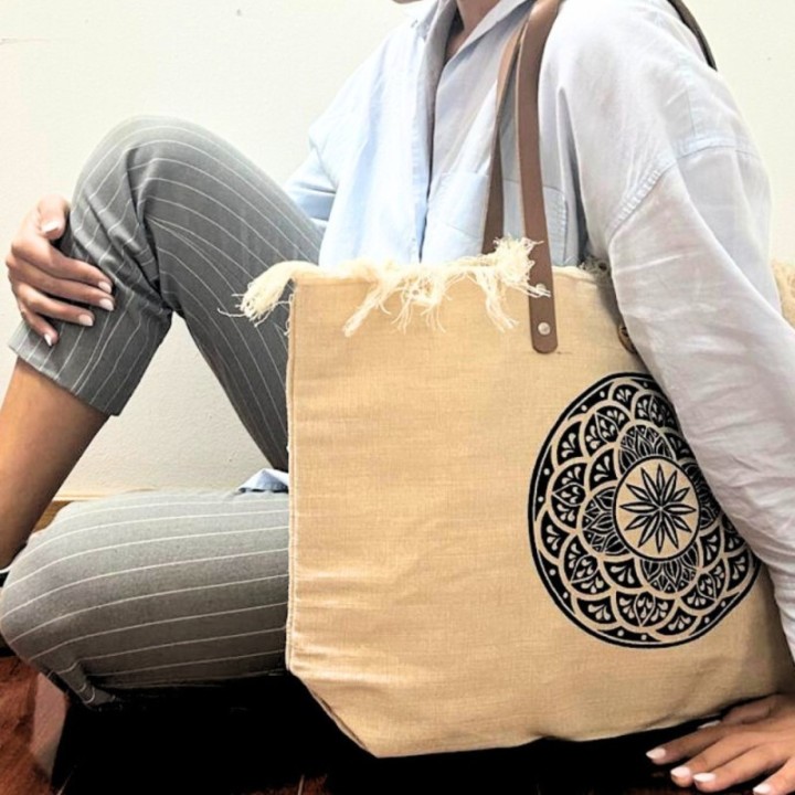 Natural Tote Bag Leather Handle - Mandela