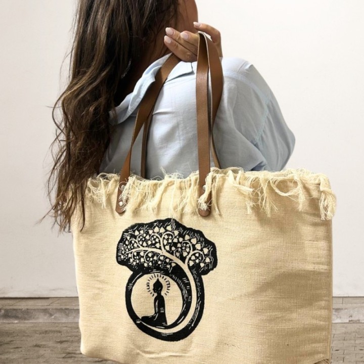 Natural Tote Bag Leather Handle - Buddha