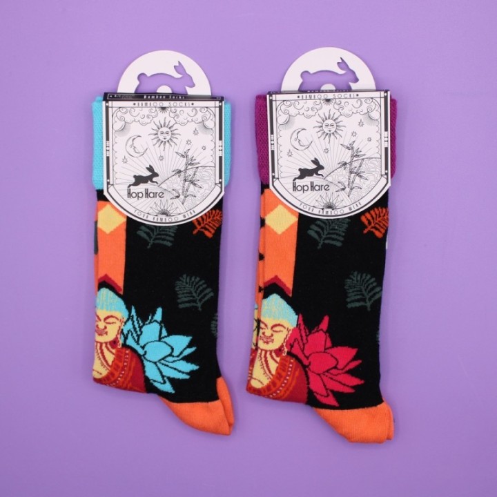 Hop Hare Bamboo Socks S/M - Blue Buddha & Lotus
