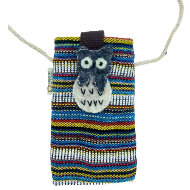 Phone Holder Bag Stripes Multi and White  - owl decor